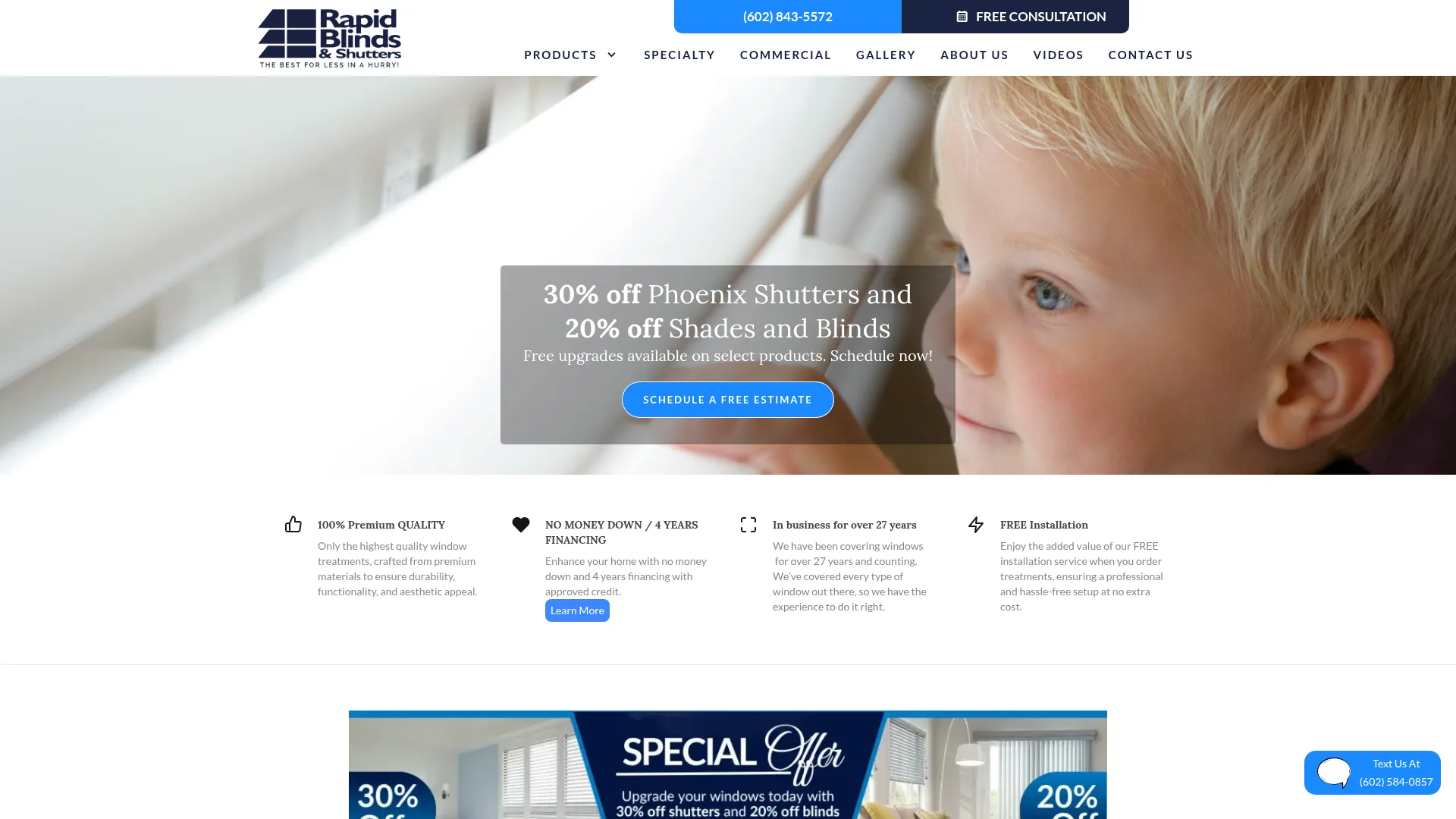 Rapid Blinds and Shutters website